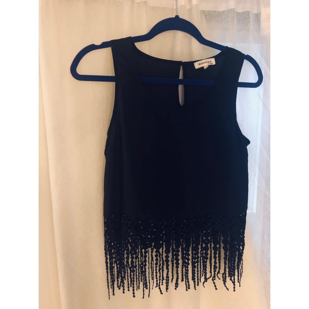 black tank with fringe detailing
